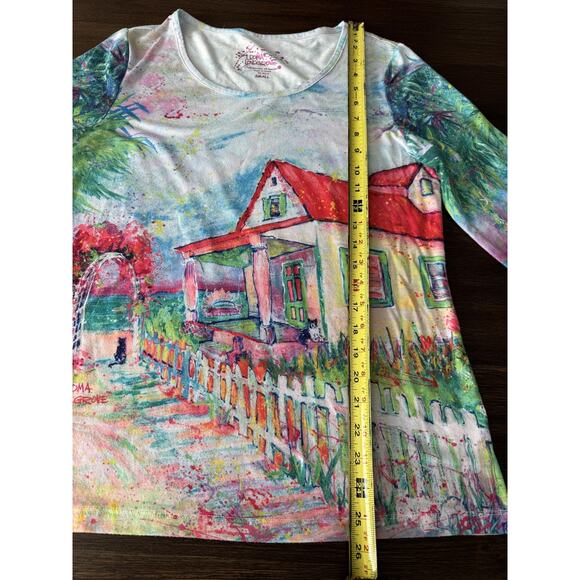 Leoma Lovegrove Shirt Womens Small Multicolor Beach Cottage Art 3/4 Sleeve - Picture 5 of 7